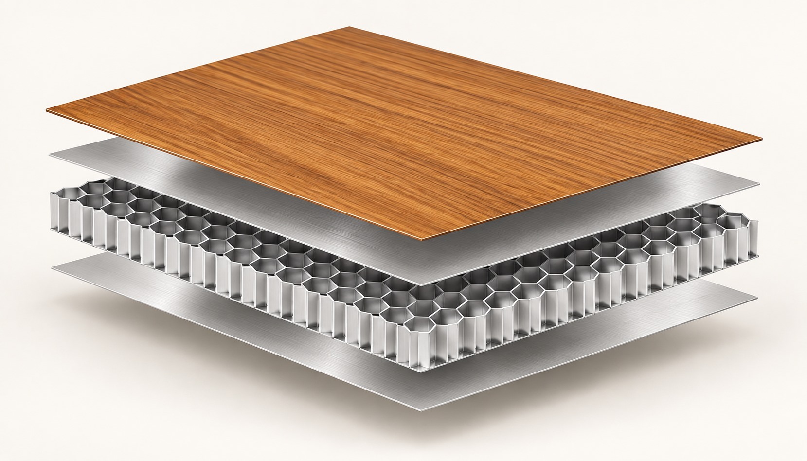 Painel sanduíche Honeycomb de alumínio em vista explodida